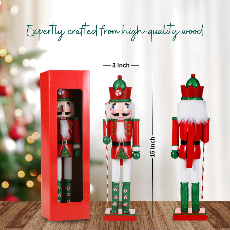 15 Inch Traditional Wooden Nutcracker for Christmas Decorations