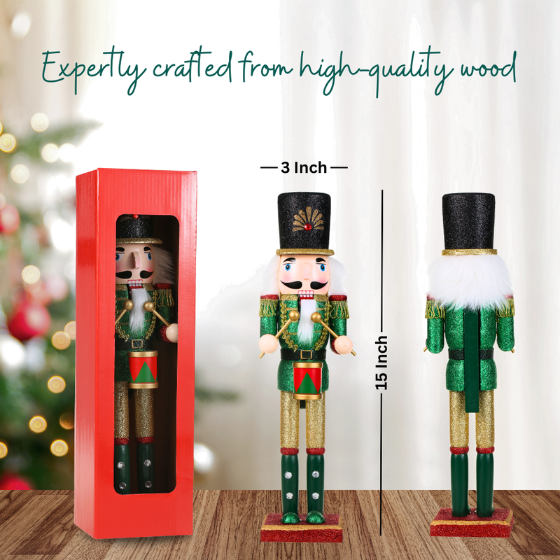 15 Inch Traditional Wooden Nutcracker for Christmas Decorations