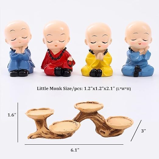 Cute Monk Statue Miniature- Set of 4