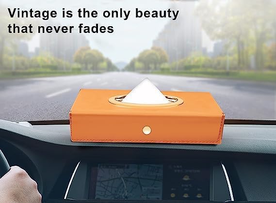 SINT Faux Leather Car Tissue Holder Box, Tissue Paper Box for Car/Home/Office with 100 Tissue Pulls