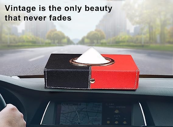 SINT Faux Leather Car Tissue Holder Box, Tissue Paper Box for Car/Home/Office with 100 Tissue Pulls