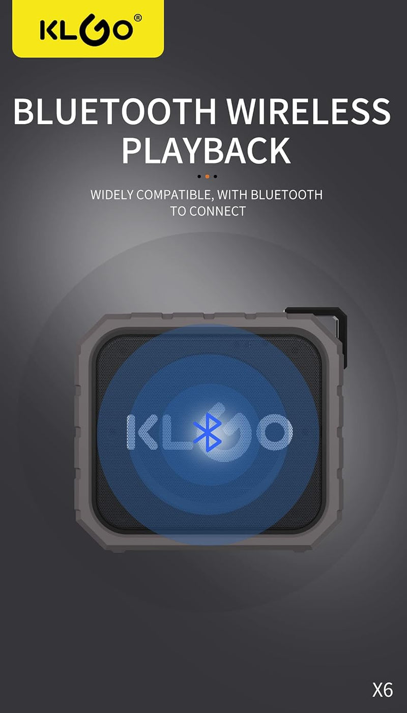 KLGO Bluetooth Stereo Sound Waterproof Speakers