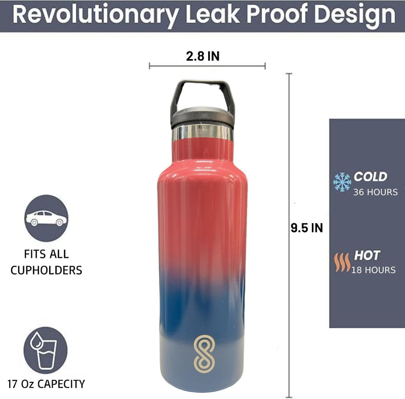 Water Bottle - 17 Oz, Leak Proof - Stainless Steel