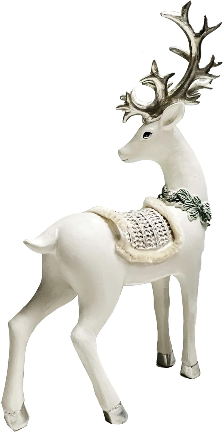 Carved elk Statue Resin Ornaments, Christmas Reindeer Fortune Seeking Decoration Modern Retro Art Standing and Sitting Posture