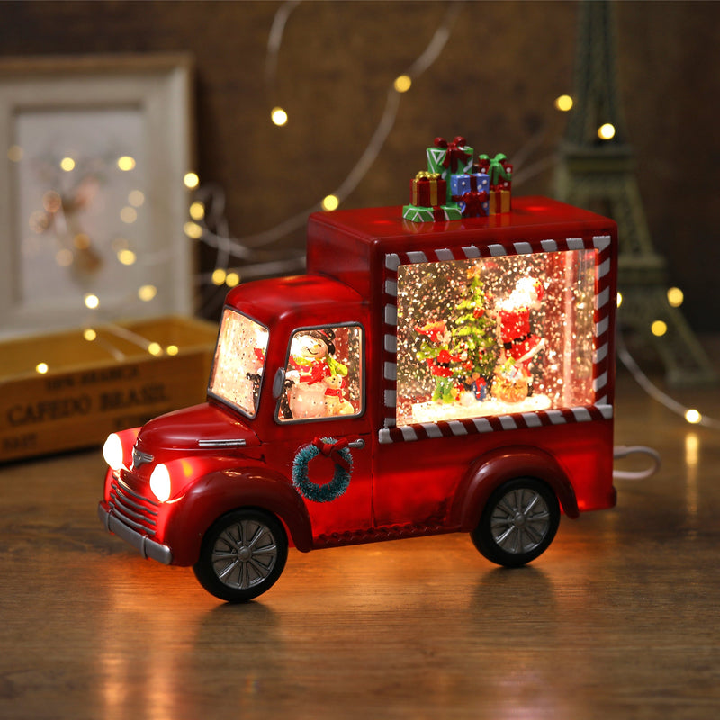 Christmas Red Gift Truck Snow Globe Lantern