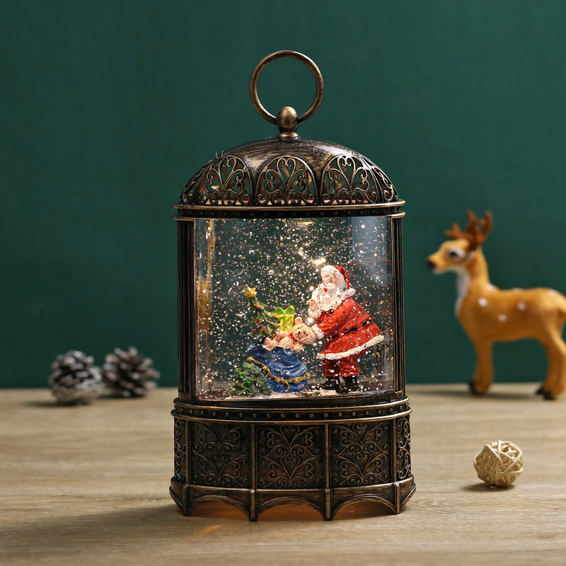 Christmas Vintage Snow Globe Lantern (Santa Claus with Teddy and Gift)