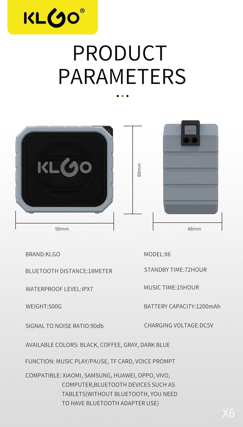 KLGO Bluetooth Stereo Sound Waterproof Speakers