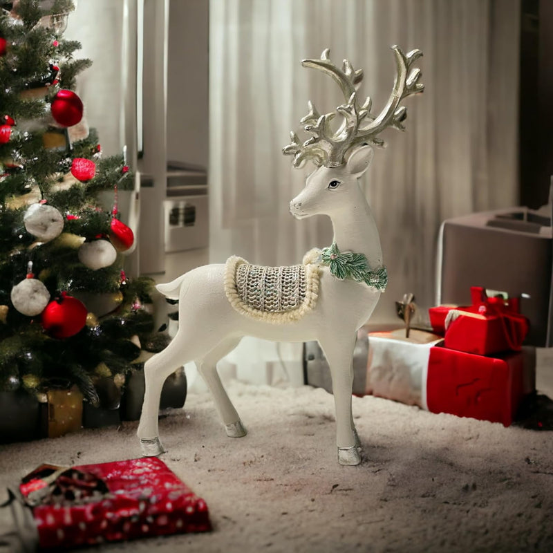 Carved elk Statue Resin Ornaments, Christmas Reindeer Fortune Seeking Decoration Modern Retro Art Standing and Sitting Posture