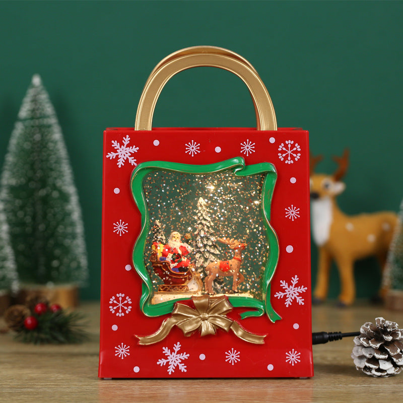 Christmas Musical Red Gift Bag Snow Globe Lantern for Christmas Decoration