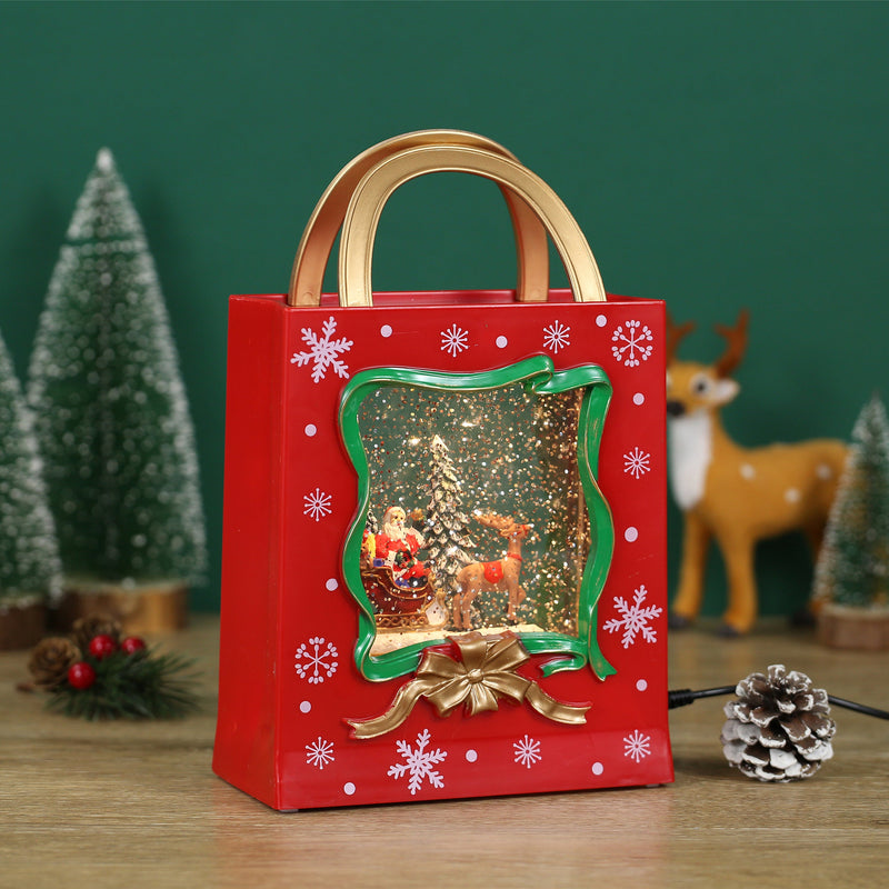 Christmas Musical Red Gift Bag Snow Globe Lantern for Christmas Decoration