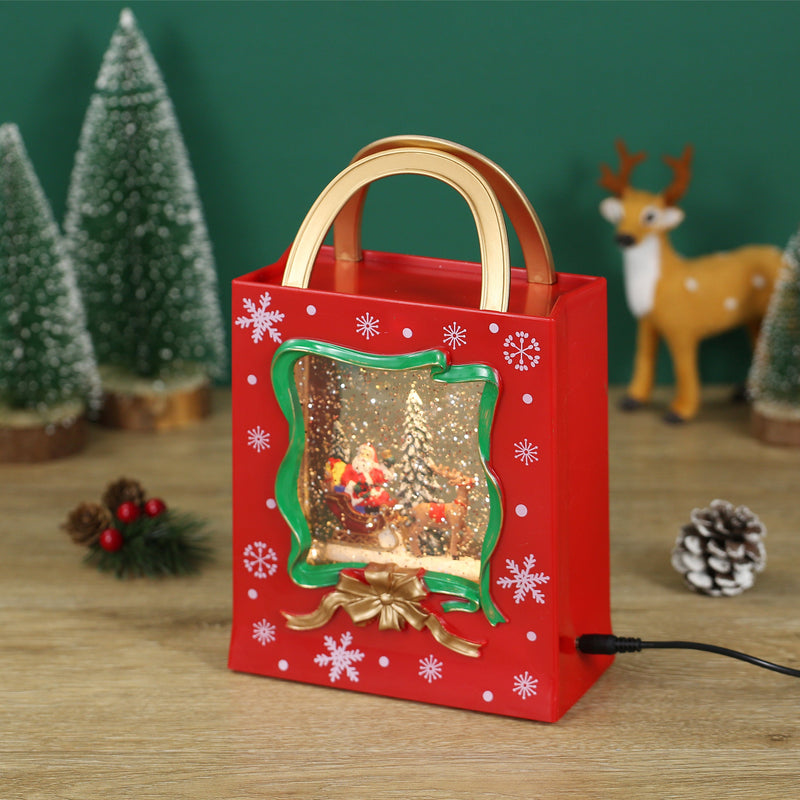 Christmas Musical Red Gift Bag Snow Globe Lantern for Christmas Decoration