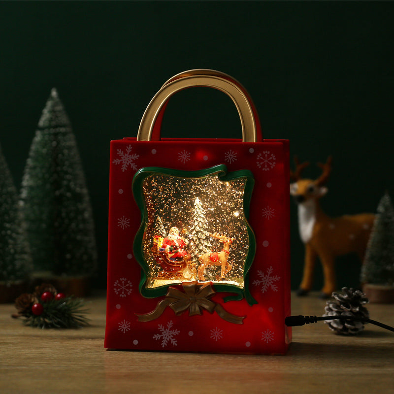 Christmas Musical Red Gift Bag Snow Globe Lantern for Christmas Decoration