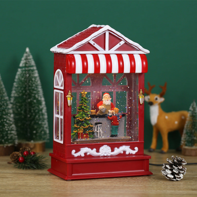 Christmas Musical Coffee Shop Shap Snow Globe for Christmas Decoration