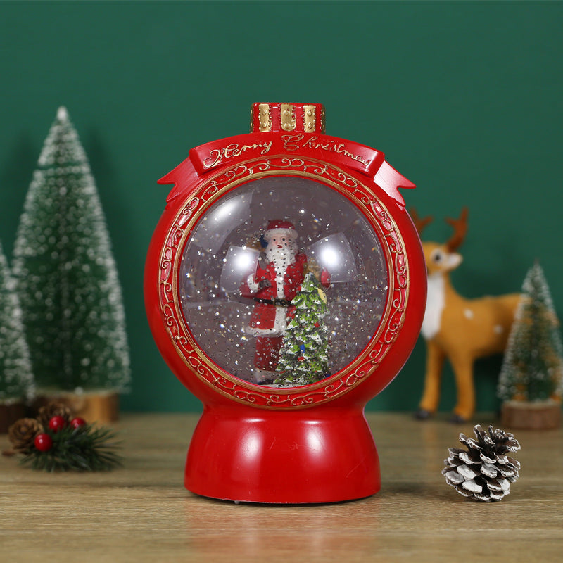 Christmas Musical Red Round Snow Globe Lantern for Home Decoration