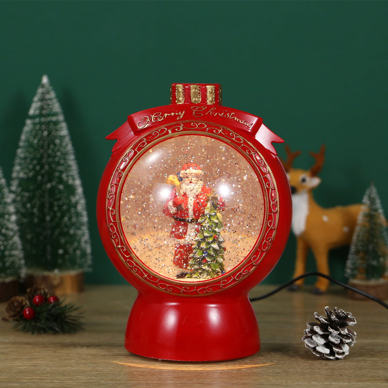 Christmas Musical Red Round Snow Globe Lantern for Home Decoration