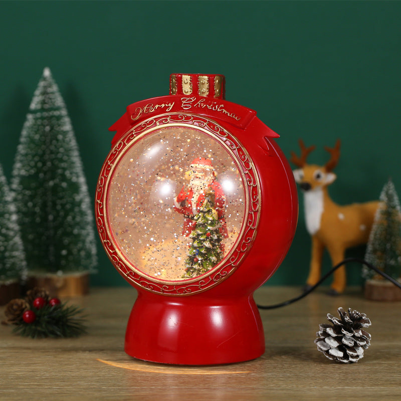 Christmas Musical Red Round Snow Globe Lantern for Home Decoration