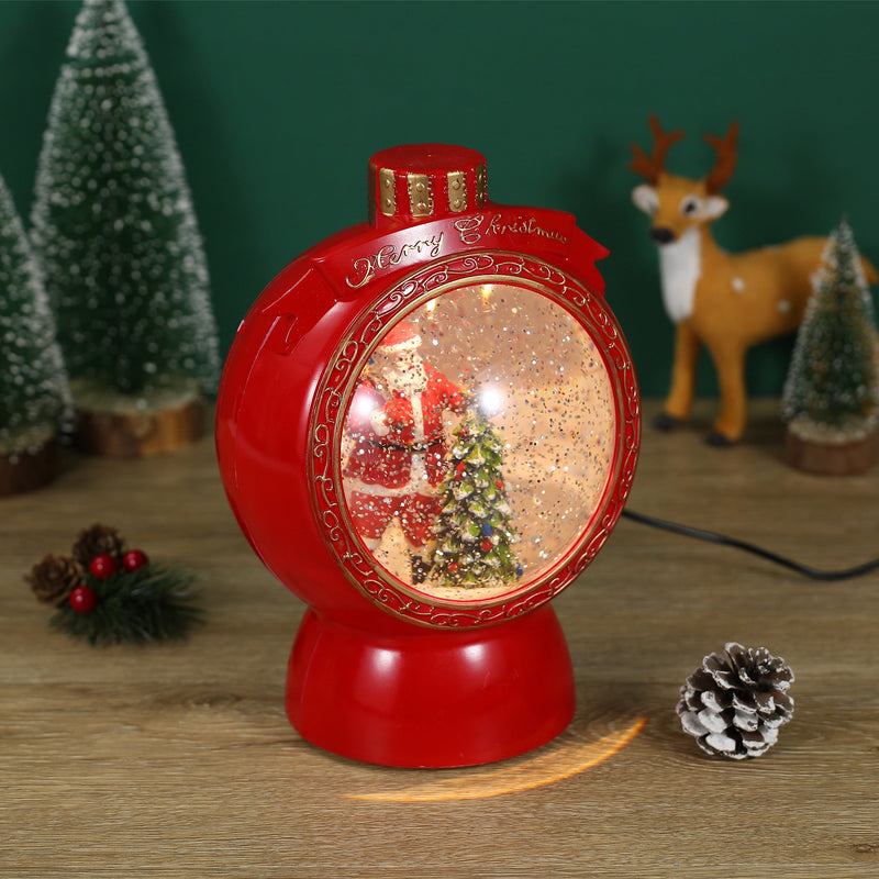 Christmas Musical Red Round Snow Globe Lantern for Home Decoration