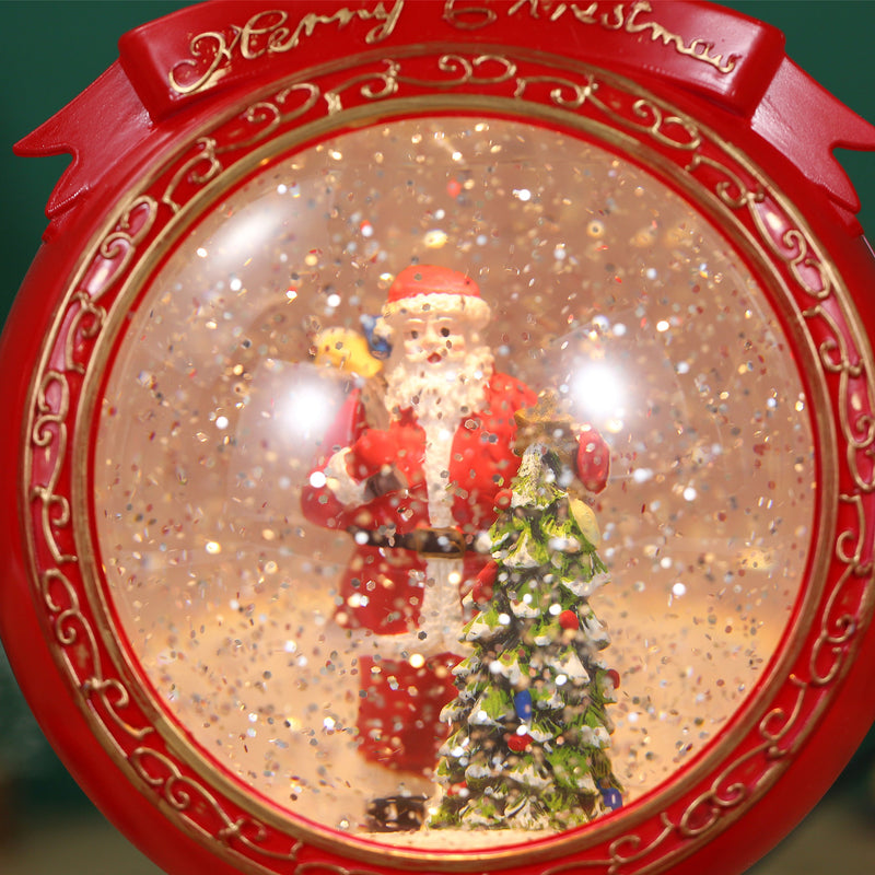 Christmas Musical Red Round Snow Globe Lantern for Home Decoration