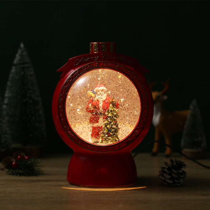 Christmas Musical Red Round Snow Globe Lantern for Home Decoration