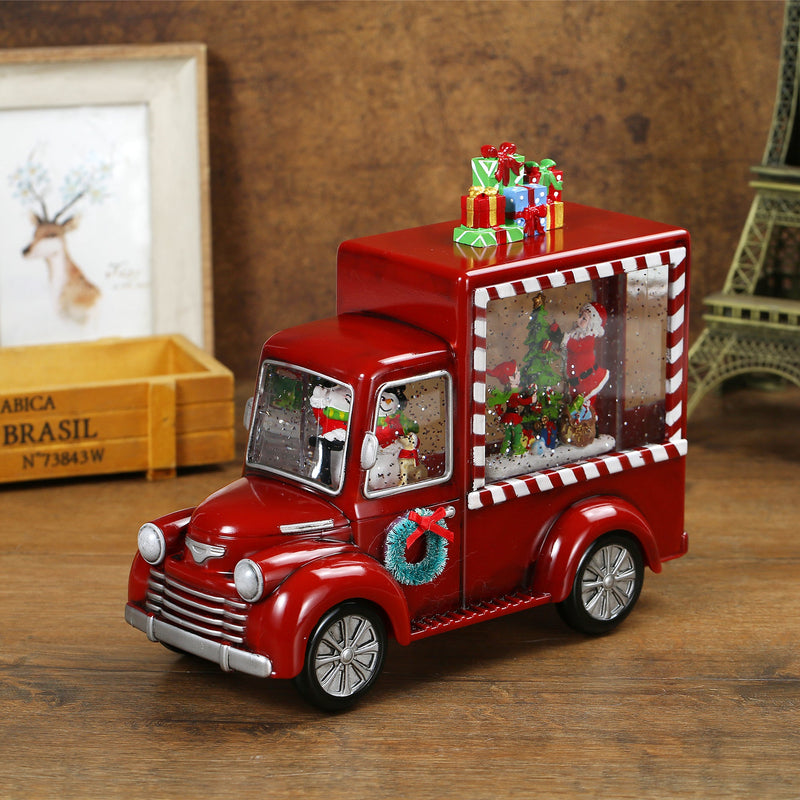 Christmas Red Gift Truck Snow Globe Lantern