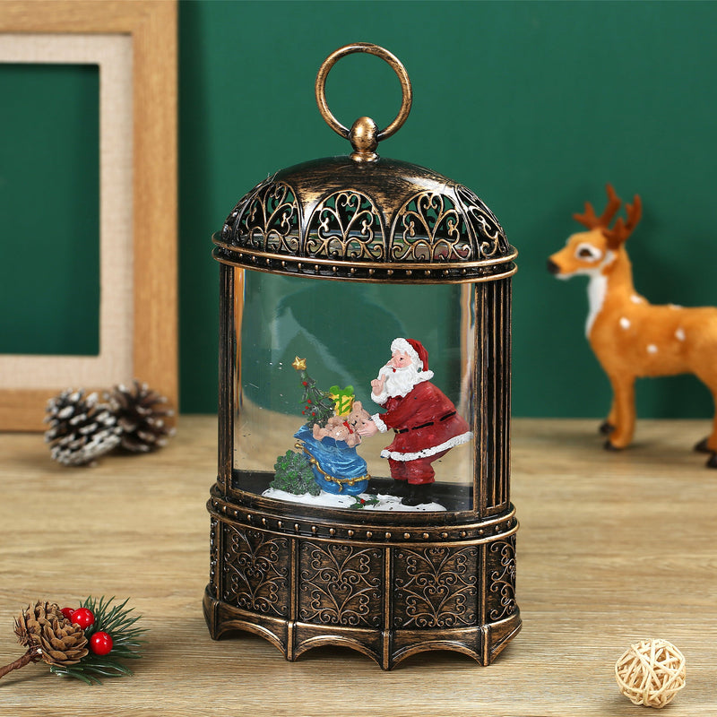 Christmas Vintage Snow Globe Lantern (Santa Claus with Teddy and Gift)