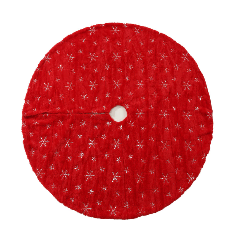 SINT 48 Inch Large Red Chritsmas Tree Skirt with Gold Snowflake