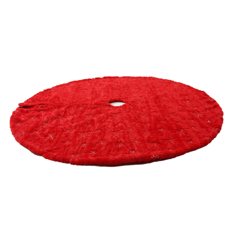 48 Inch Large Red Chritsmas Tree Skirt with Gold Snowflake