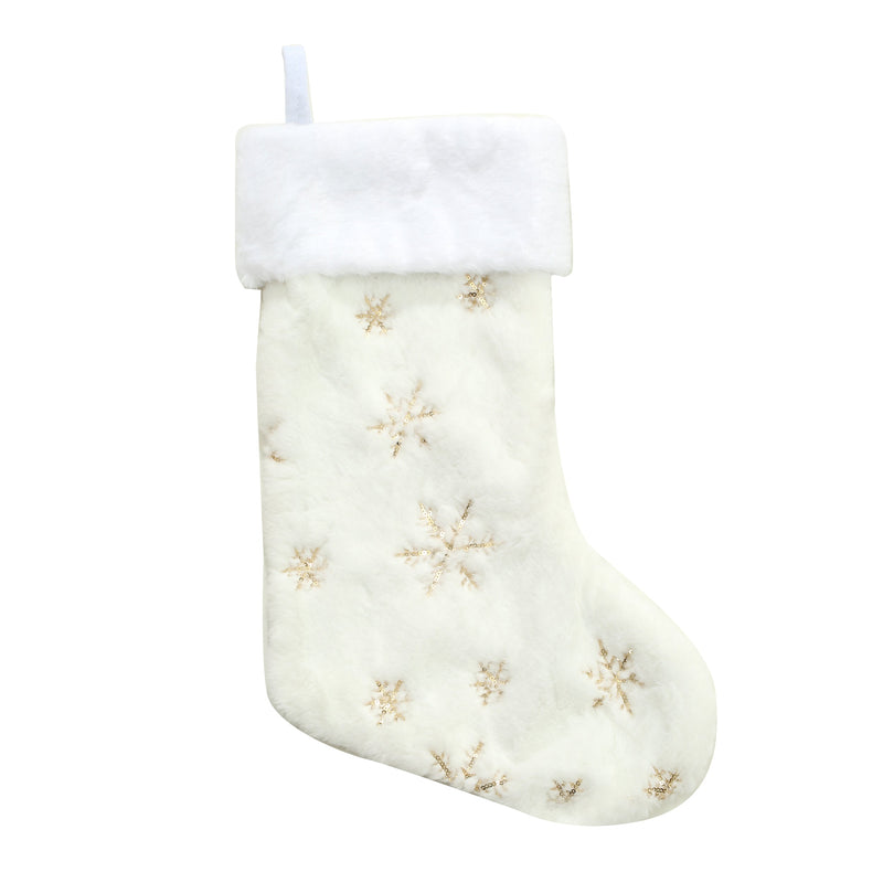 17 Inch Large White Christmas Hanging Stockings with Golden Sequin Snowflakes