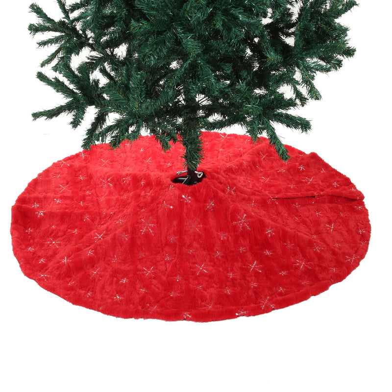 48 Inch Large Red Chritsmas Tree Skirt with Gold Snowflake