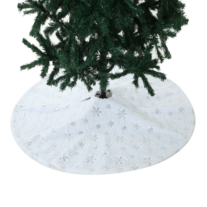 SINT 48 Inch Large White Chritsmas Tree Skirt with Silver Snowflake