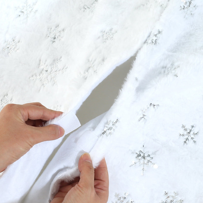 48 Inch Large White Chritsmas Tree Skirt with Silver Snowflake