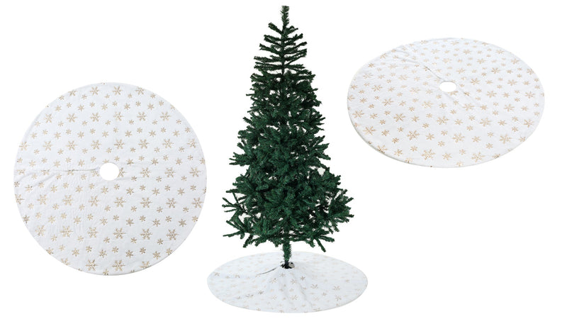 48 Inch Large White Chritsmas Tree Skirt with Gold Snowflake