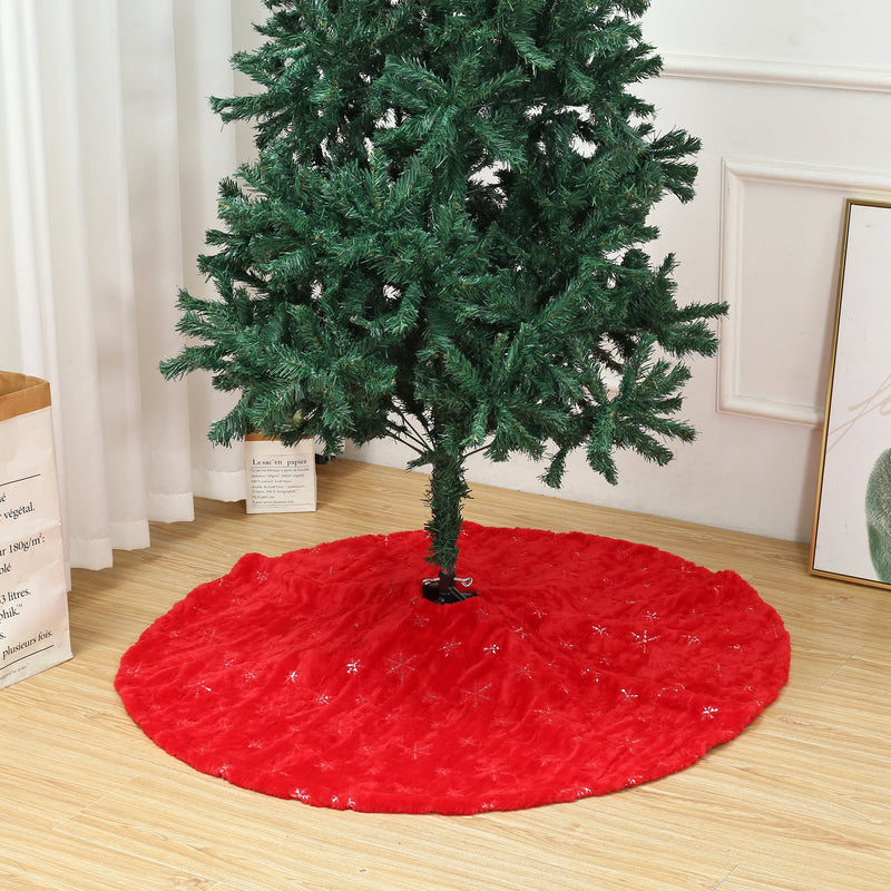 48 Inch Large Red Chritsmas Tree Skirt with Gold Snowflake