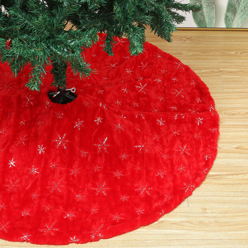 48 Inch Large Red Chritsmas Tree Skirt with Gold Snowflake