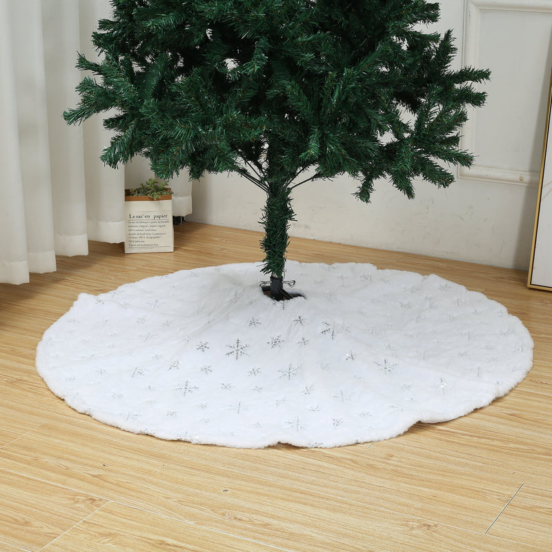 48 Inch Large White Chritsmas Tree Skirt with Silver Snowflake