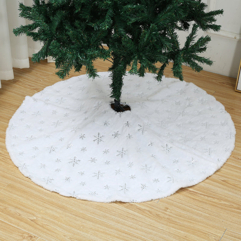 48 Inch Large White Chritsmas Tree Skirt with Silver Snowflake