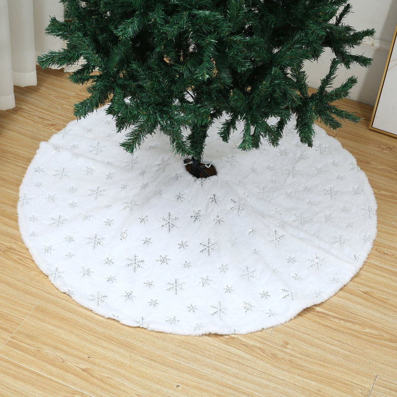 48 Inch Large White Chritsmas Tree Skirt with Silver Snowflake