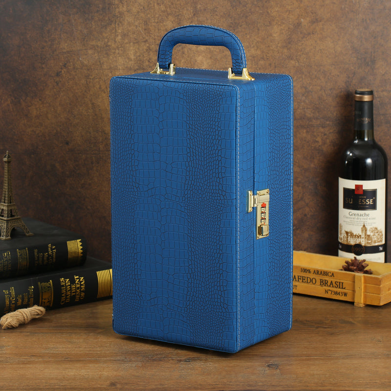 SINT Premium Blue Color Faux Leather Wine/Whiskey traveler Box Set - Includes 4 Accessories and 3 Glasses