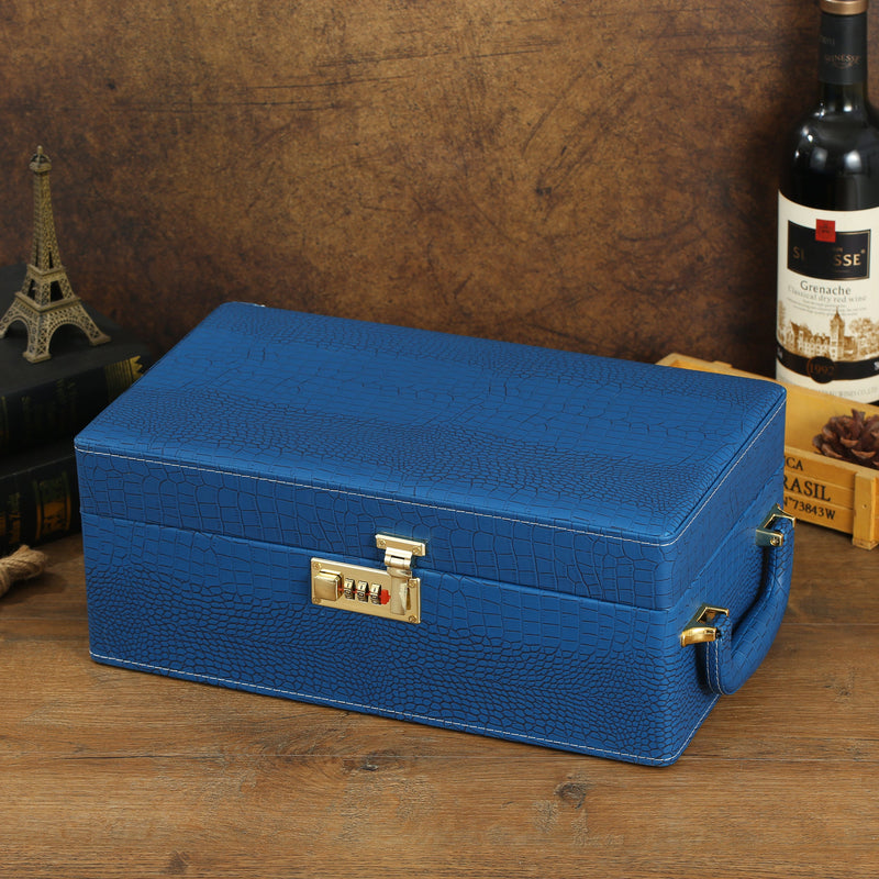 SINT Premium Blue Color Faux Leather Wine/Whiskey traveler Box Set - Includes 4 Accessories and 3 Glasses