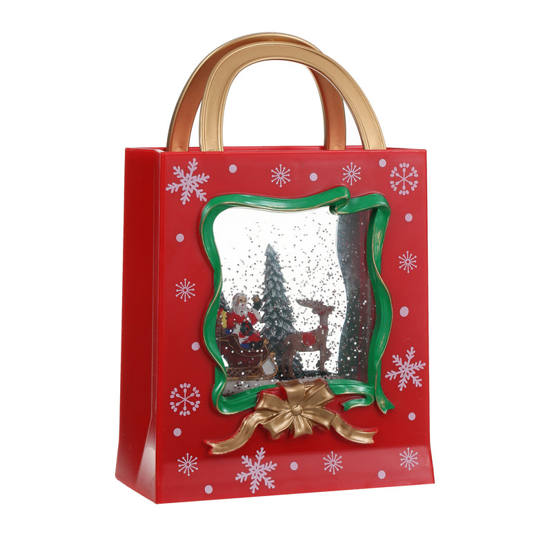 Christmas Musical Red Gift Bag Snow Globe Lantern for Christmas Decoration