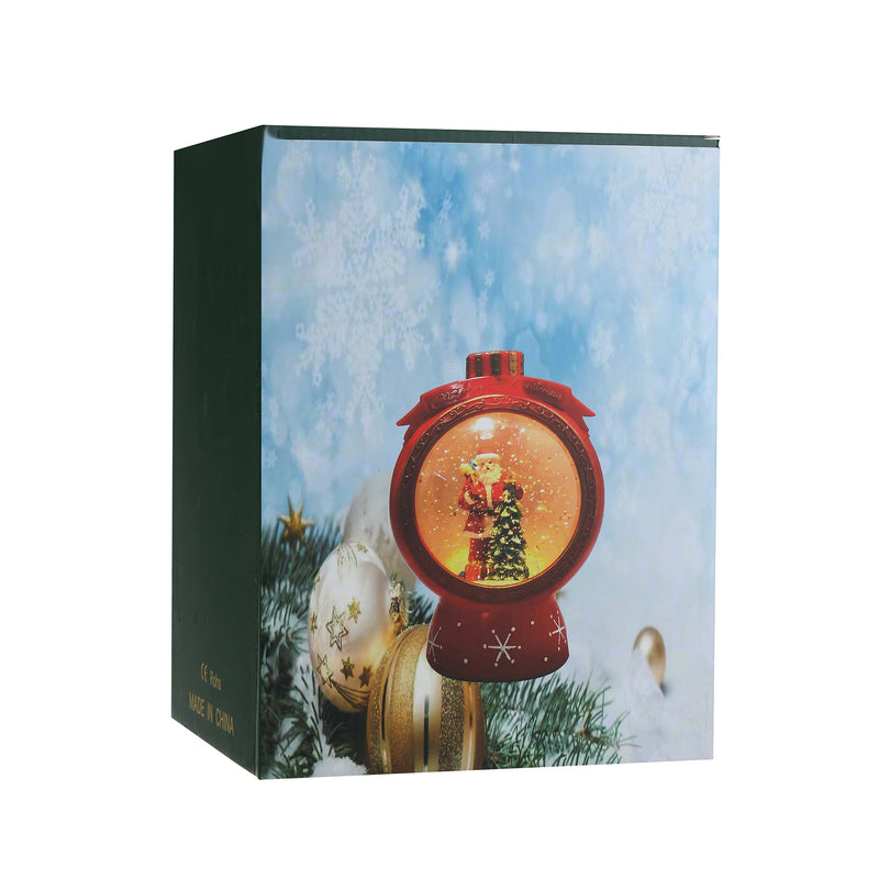 Christmas Musical Red Round Snow Globe Lantern for Home Decoration