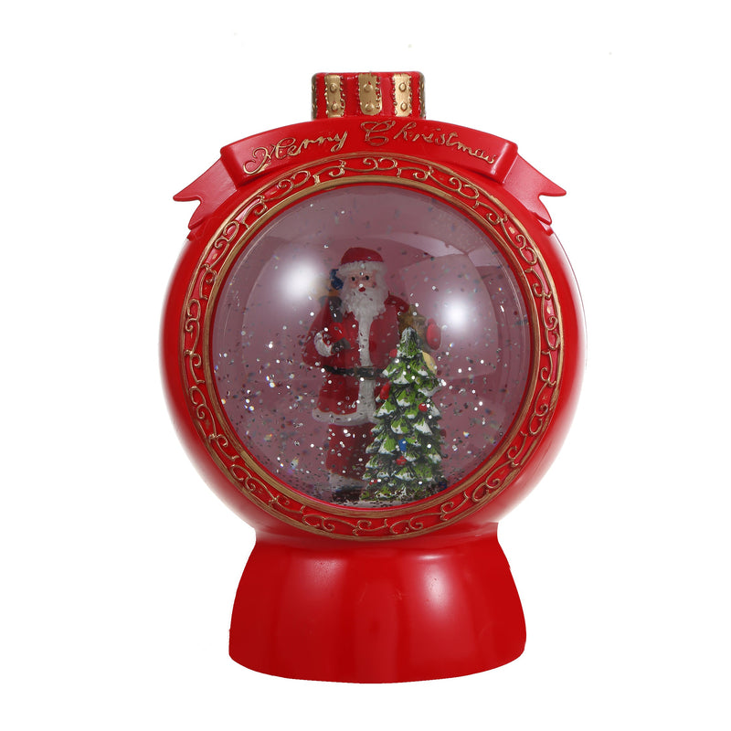 Christmas Musical Red Round Snow Globe Lantern for Home Decoration