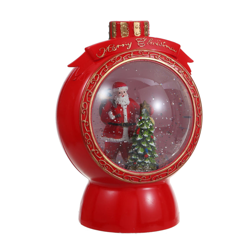 Christmas Musical Red Round Snow Globe Lantern for Home Decoration