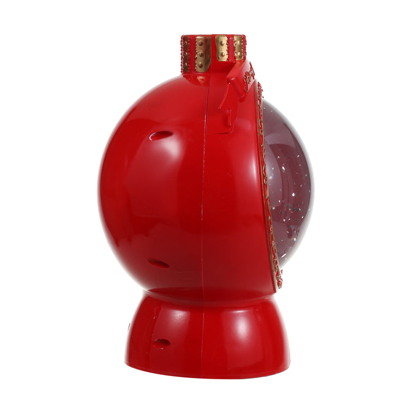 Christmas Musical Red Round Snow Globe Lantern for Home Decoration