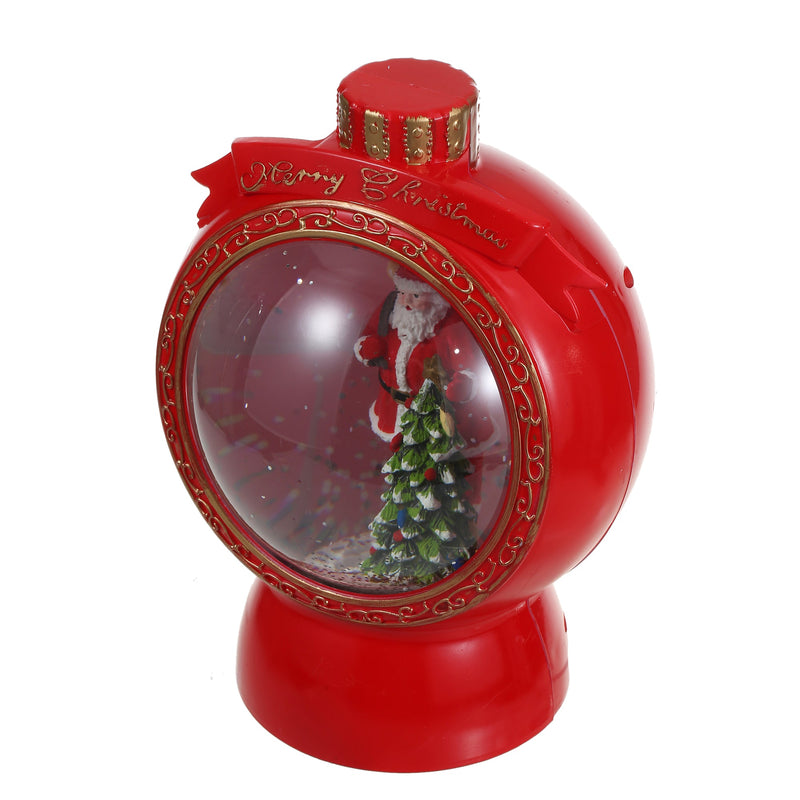 Christmas Musical Red Round Snow Globe Lantern for Home Decoration