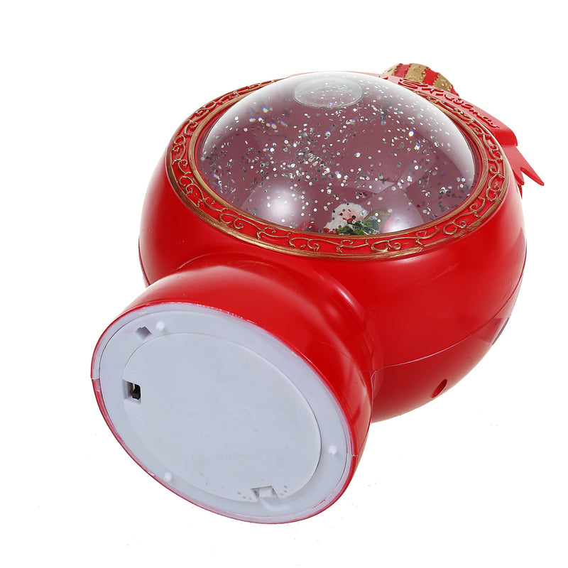 Christmas Musical Red Round Snow Globe Lantern for Home Decoration