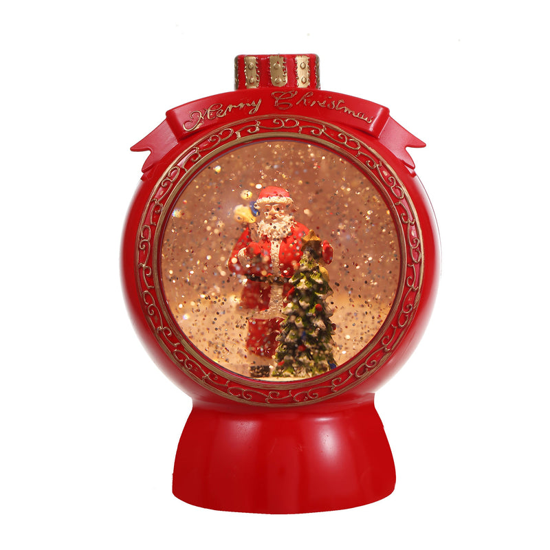 Christmas Musical Red Round Snow Globe Lantern for Home Decoration