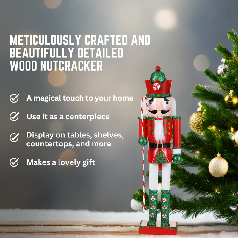 15 Inch Traditional Wooden Nutcracker for Christmas Decorations