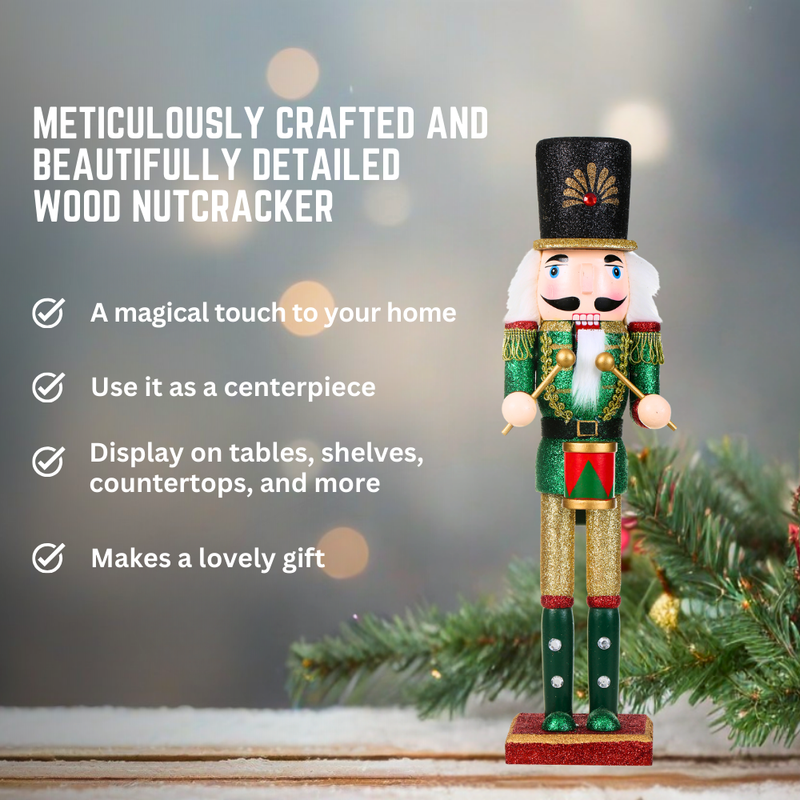 15 Inch Traditional Wooden Nutcracker for Christmas Decorations