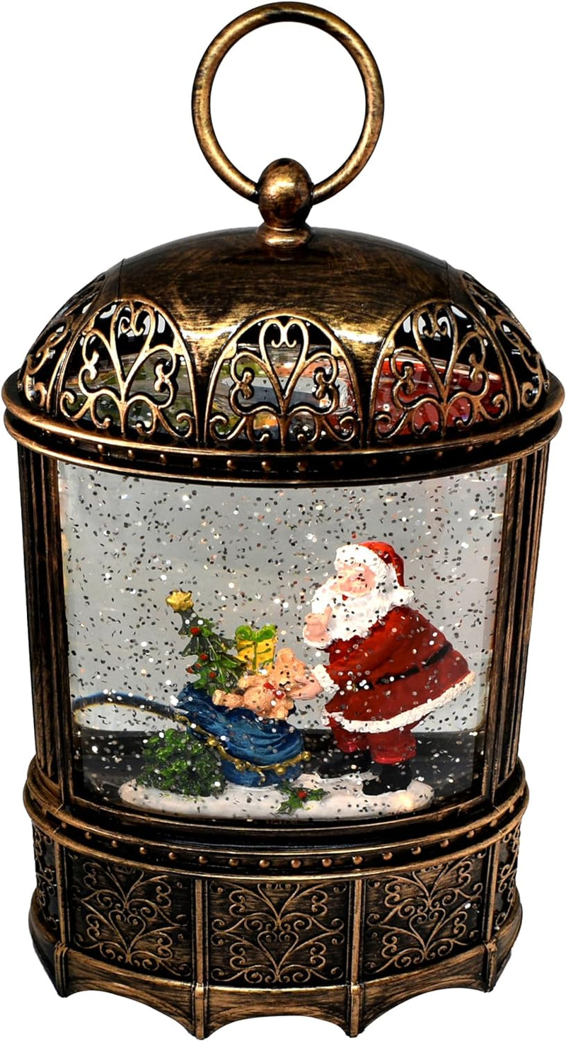 Santa & Teddy Musical Lantern | Battery Operated and USB Powered LED Lighted Swirling Glitter Water Lantern for Tabletop & Home | Christmas Decoration for Home